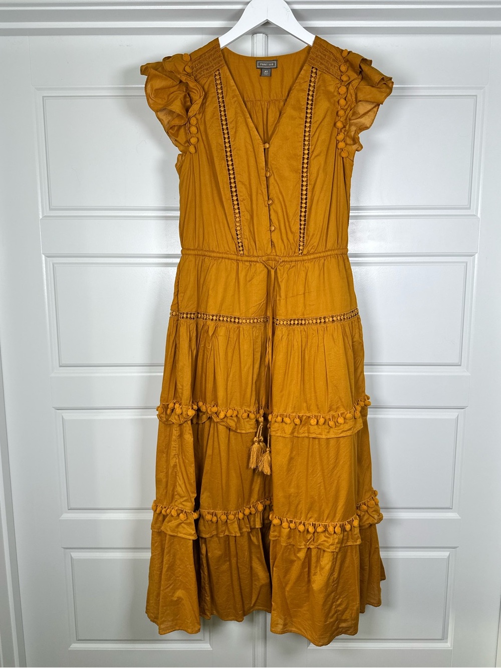 TALL‎ Point Sur Mustard Tiered Tassel Midi Dress Size 4